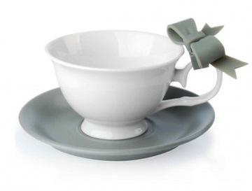 KOMPLET 2 FILIŻANEK ZE SPODKIEM 210ML SZARA 0828