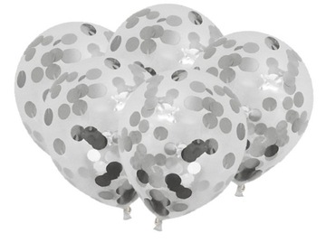 Balony z Konfetti Srebrne Silver Urodziny 5 szt.