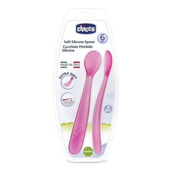 Chicco Miękka łyżeczka silikonowa różowa 6m+