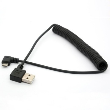 Kabel kątowy USB - MicroUSB spirala LEWY 1M
