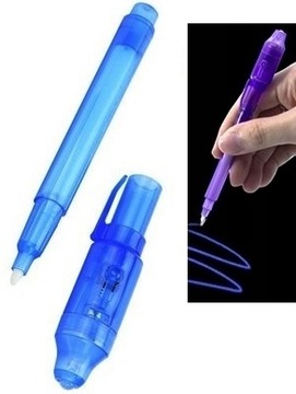 NIEWIDZIALNY DŁUGOPIS PISAK MARKER UV Z LAMPKĄ LED