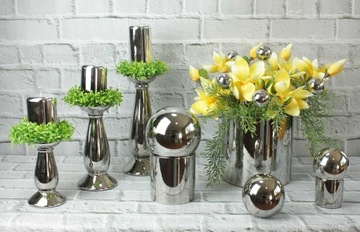 Керамический подсвечник серебряный квадратный большой H38