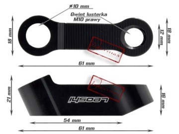 ПЕРЕХОДНИК ЗЕРКАЛА x 2 УДЛИНИТЕЛЬ ЗЕРКАЛА M10 R+R