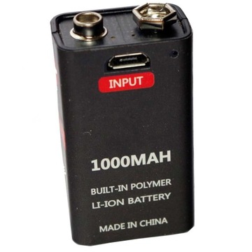 Akumulatorek bateria 9V USB 1000mAh 6LR61 6F22 CE