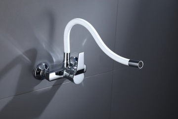 Смеситель для кухни SAVON MOS, подвижный излив, БЕЛЫЙ