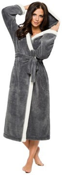 DŁUGI PUCHOWY DAMSKI SZLAFROK Z HAFTEM PODOMKA L