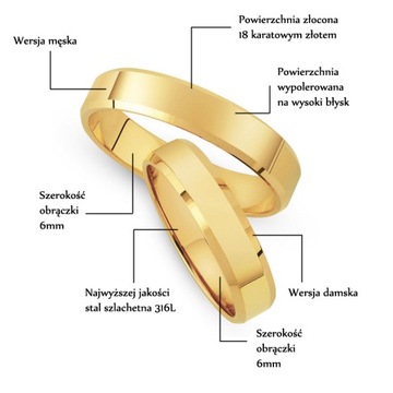 ZŁOTA KLASYCZNA OBRĄCZKA ŚLUBNA FAZA STAL 1SZT KO2