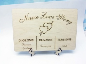 Деревянная открытка НАША ИСТОРИЯ ЛЮБВИ с гравировкой
