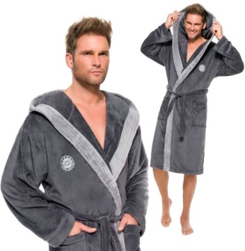 ДЛИННЫЙ КРАСИВЫЙ ТЕПЛЫЙ МУЖСКОЙ ХАЛАТ С КАПЮШОНОМ L