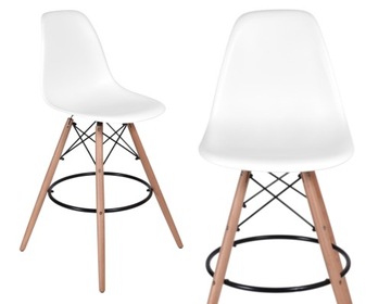 HOKER BAROWY biały krzesło barowe 107 cm DREWNIANE NOGI do baru taboret