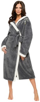 DŁUGI PUCHOWY DAMSKI SZLAFROK Z HAFTEM PODOMKA L