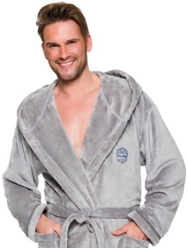 CIEPŁY MIŁY DŁUGI SZLAFROK MĘSKI Z KAPTUREM M