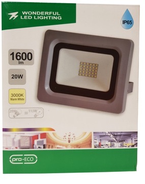 NAŚWIETLACZ LED 20W 1600LM 3000K IP65 CIEPŁY BIAŁY