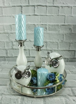 Керамический подсвечник серебряный квадратный большой H38