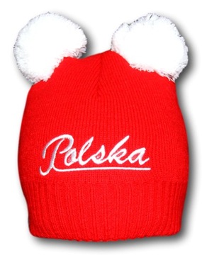POLSKA CZAPKA ZIMOWA DZIECIĘCA DWA POMPONY NOWOŚĆ
