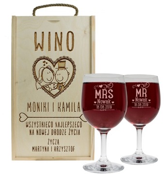 Бокалы и коробочка в подарок для молодоженов на свадьбу