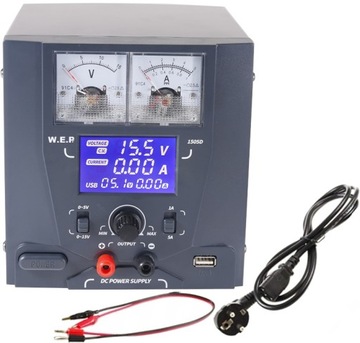 Zasilacz labolatoryjny WEP 1505D DC 0-15V 5A USB