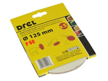 ШЛИФОВАЛЬНЫЙ ДИСК, бумага на липучке, для вибрационной шлифовальной машины, 125 мм, гр 60, 5 шт.