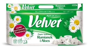 PAPIER TOALETOWY VELVET 8 szt 3-WAR RUMIANEK ALOES