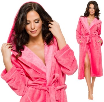 BAMBUSOWY DŁUGI SZLAFROK DAMSKI Z KAPTUREM L