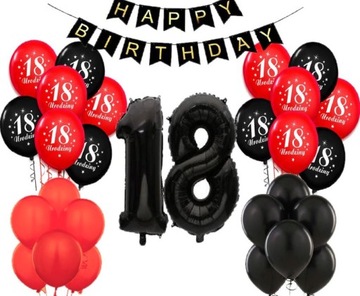 18 Urodziny OSIEMNASTKA Balony Cyfry CZERWONY