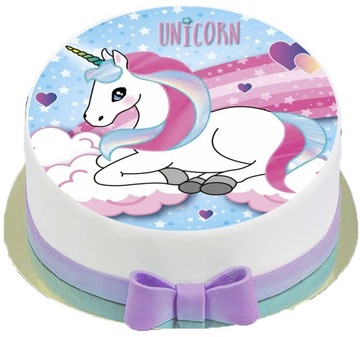 OPŁATEK NA TORT 1 JEDNOROŻEC Unicorn Tęczowy 20cm