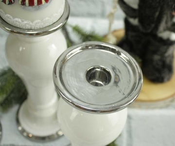 Świecznik ceramiczny biały srebrny H25 (016)