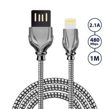 Kabel Ładowarka do Iphone Ipada metal 1M srebrny
