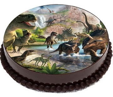 OPŁATEK NA TORT 2 DINOZAURY DINOSAUR t-rex 20cm