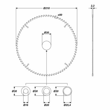Piła tarczowa do drewna, 210x 30 mm T80