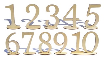 MDK Drewniane numery cyfry na stół 18cm -kpl. 1-10