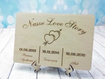 Деревянная открытка НАША ИСТОРИЯ ЛЮБВИ с гравировкой