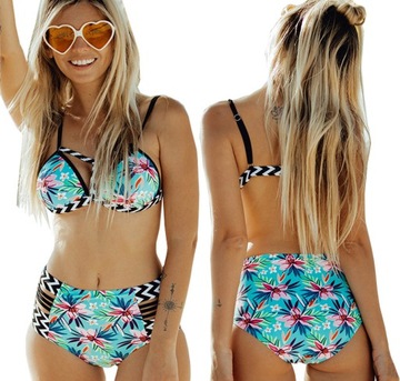 STRÓJ KĄPIELOWY BIKINI WYSOKI STAN FLORAL STRAPS M