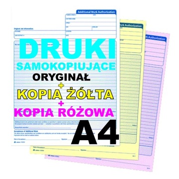A4 DRUKI SAMOKOPIUJĄCE 50 kpl ORYGINAŁ + 2 KOPIE
