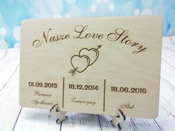 Деревянная открытка НАША ИСТОРИЯ ЛЮБВИ с гравировкой