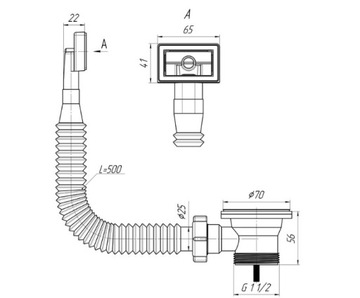 Компактный сифон для одинарной настенной мойки.