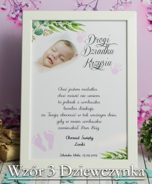Podziękowanie dla Rodziców Chrzestnych Ramka A4