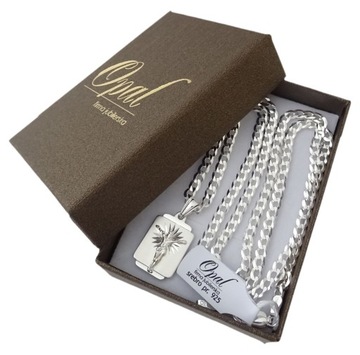 ŁAŃCUSZEK SREBRNY 925 MĘSKI 60 CM MEDALIK + GRAWER