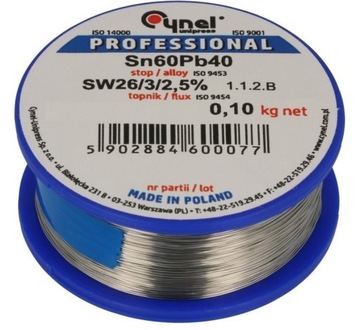 Cyna 1,00 mm 0,1kg 100g Cynel Sn60Pb40 z topnikiem