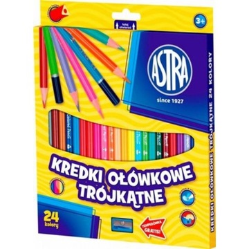 Kredki ASTRA ołówkowe trójkątne + temperówka 24kol