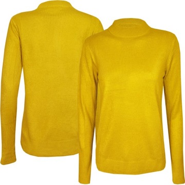 M&S Gładki Kobiecy Bursztynowy Sweter Sweterek Stójka Wstawki XS 34