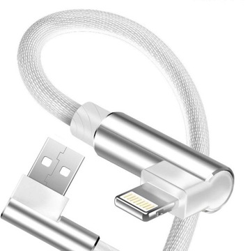 Kabel do iPhone 5 6 7 8 X kątowy pleciony nylon 1M