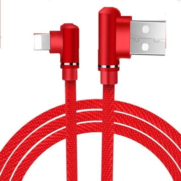 Kabel do iPhone 5 6 7 8 X kątowy pleciony nylon 1M