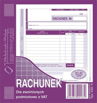 Rachunek dla zwolnionych z VAT 2/3 A5 230-4
