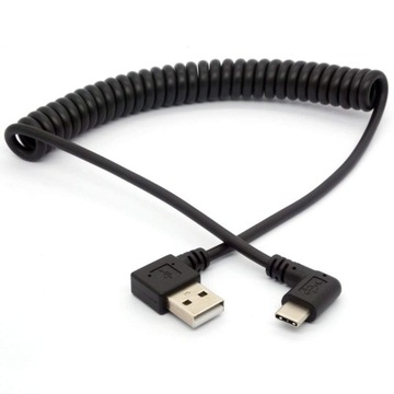 Kabel kątowy USB-C 3.1 typ C - USB spirala 1M LEWY