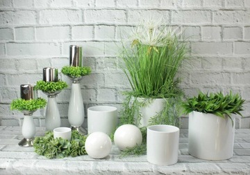 Świecznik ceramiczny biały srebrny H25 (016)