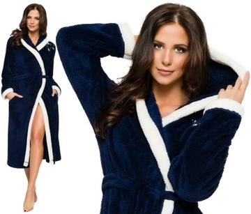 DŁUGI PUCHOWY DAMSKI SZLAFROK Z HAFTEM PODOMKA S