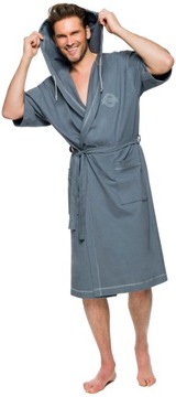 МУЖСКОЙ ХЛОПКОВЫЙ ХАЛАТ С КАПЮШОНОМ. РУКАВ М