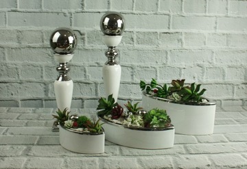 Керамический подсвечник серебряный квадратный большой H38