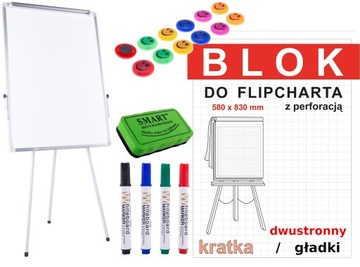 Biały FLIPCHART + PAPIER A1 gąbka MARKERy MAGNESy